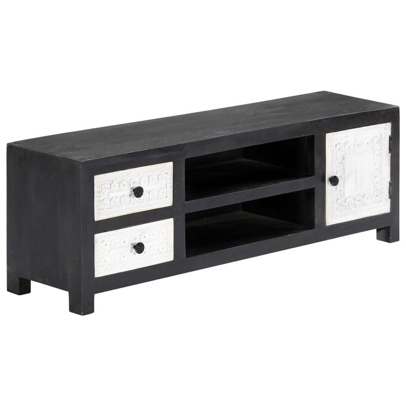 Casa si Gradina - Mobilier - Comode si corpuri - Comode - Comoda TV sculptata manual gri&alb 120x30x40cm lemn masiv mango - Infinity.ro