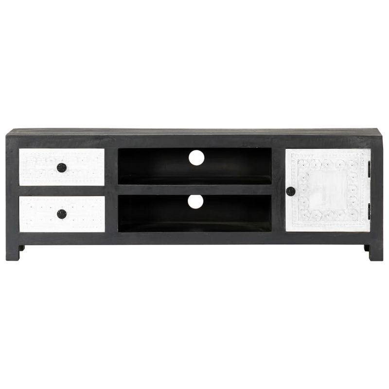 Casa si Gradina - Mobilier - Comode si corpuri - Comode - Comoda TV sculptata manual gri&alb 120x30x40cm lemn masiv mango - Infinity.ro