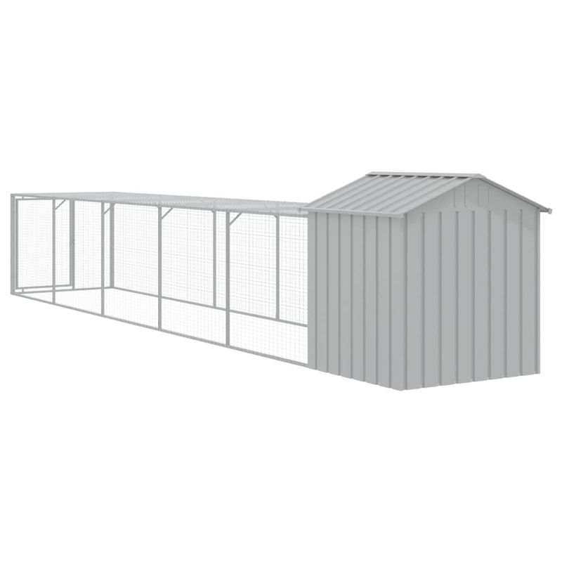 Petshop - Accesorii petshop - Culcusuri si custi - Custi interior si exterior - Cotet pui cu incinta gri deschis 117x609x123 cm otel galvanizat - Infinity.ro