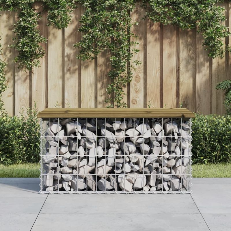 Casa si Gradina - Gradina si terasa - Mobilier exterior - Bancute de gradina - Banca gradina, design gabion, 83x44x42 cm, lemn pin impregnat - Infinity.ro