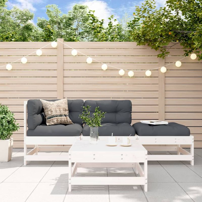Casa si Gradina - Gradina si terasa - Mobilier exterior - Seturi mobila gradina - Set mobilier relaxare de gradina, 4 piese, alb, lemn masiv pin - Infinity.ro
