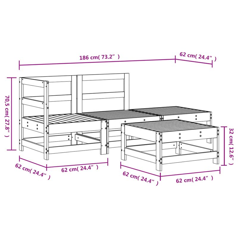 Casa si Gradina - Gradina si terasa - Mobilier exterior - Seturi mobila gradina - Set mobilier relaxare de gradina, 4 piese, alb, lemn masiv pin - Infinity.ro