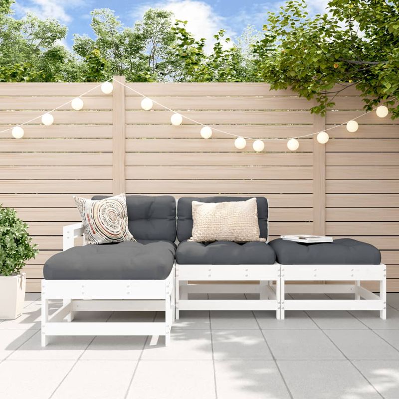 Casa si Gradina - Gradina si terasa - Mobilier exterior - Seturi mobila gradina - Set mobilier relaxare de gradina, 4 piese, alb, lemn masiv pin - Infinity.ro