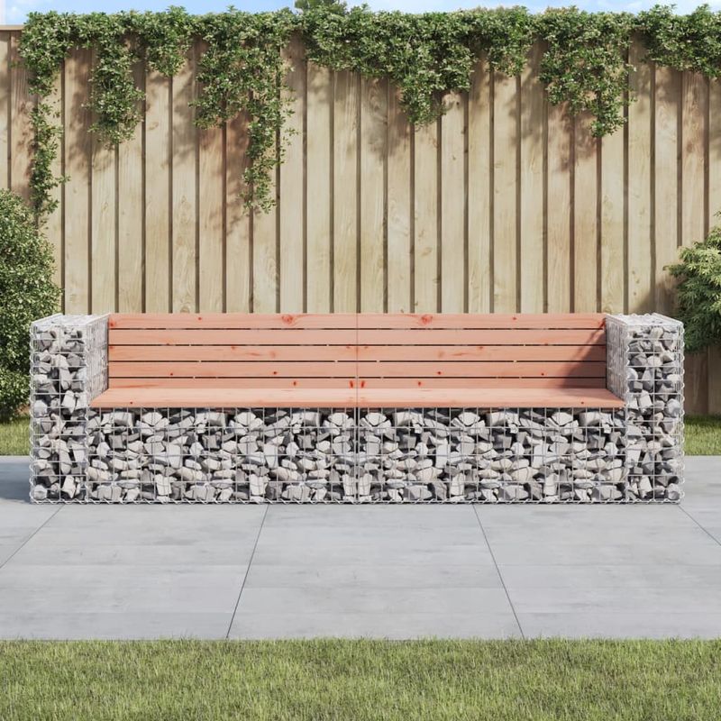 Casa si Gradina - Gradina si terasa - Mobilier exterior - Bancute de gradina - Banca de gradina cu gabion, 244x71x65,5 cm, lemn masiv Douglas - Infinity.ro