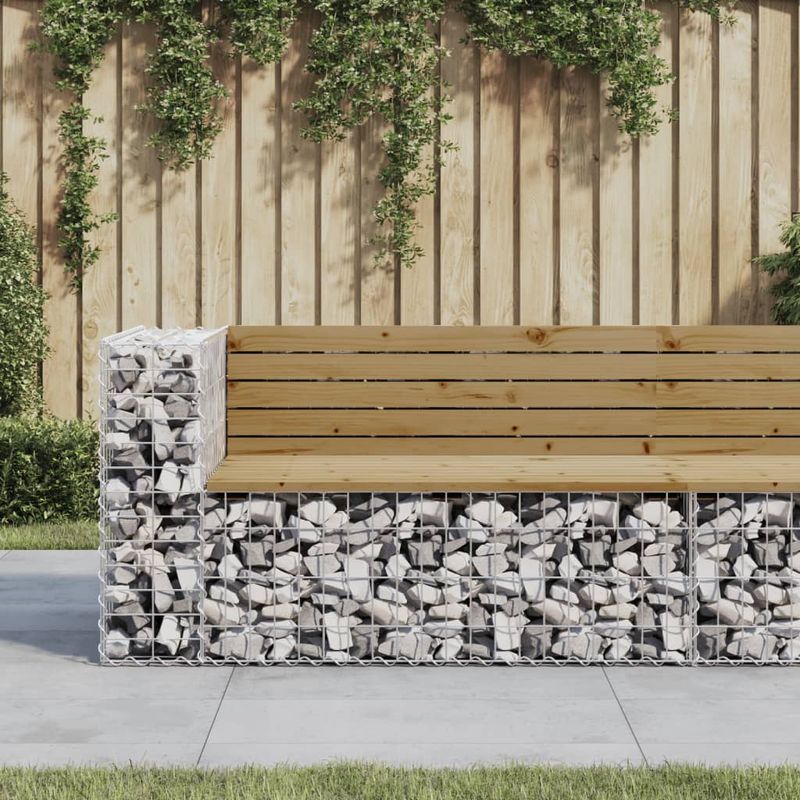 Casa si Gradina - Gradina si terasa - Mobilier exterior - Bancute de gradina - Banca de gradina design gabion 122x71x65,5cm lemn pin impregnat - Infinity.ro