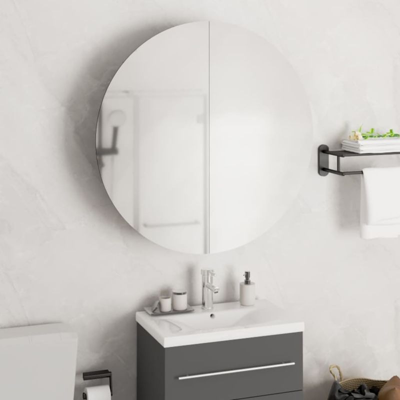 Casa si Gradina - Mobilier - Mobilier baie - Corpuri baie - Dulap de baie cu oglinda rotunda si LED, alb, 54x54x17,5 cm - Infinity.ro