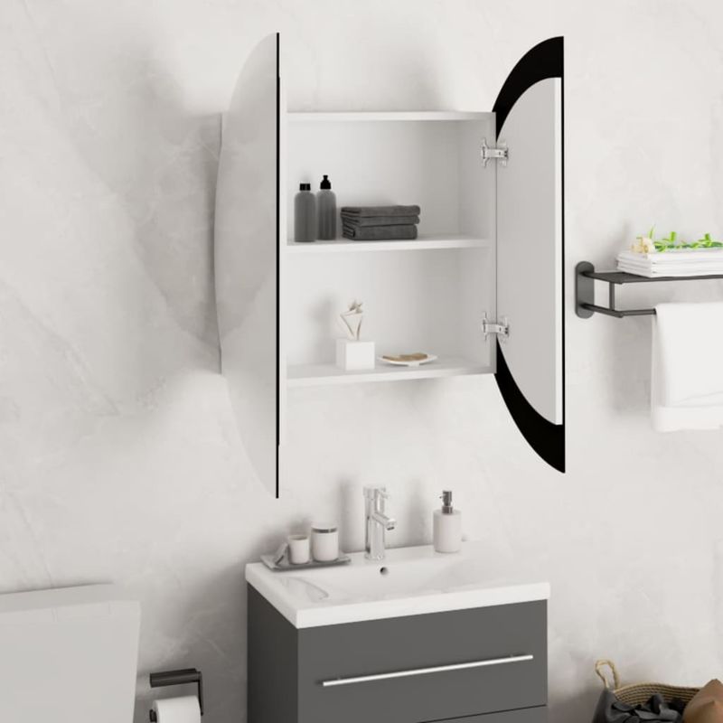 Casa si Gradina - Mobilier - Mobilier baie - Corpuri baie - Dulap de baie cu oglinda rotunda si LED, alb, 54x54x17,5 cm - Infinity.ro