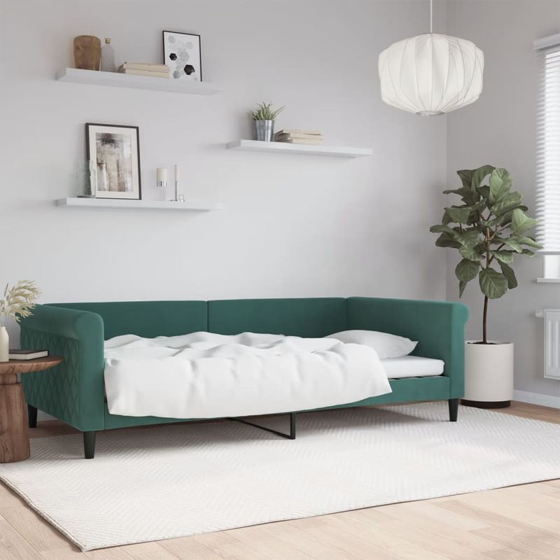 Casa si Gradina - Mobilier - Paturi si accesorii - Paturi - Cadru de pat, verde inchis, 100x200 cm, catifea - Infinity.ro