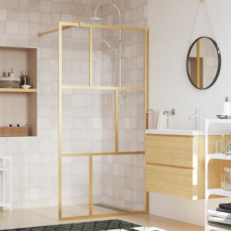 Casa si Gradina - Sanitare - Cazi si cabine de dus - Paravane si usi - Paravan de dus walk-in auriu 115x195 cm sticla ESG transparenta - Infinity.ro