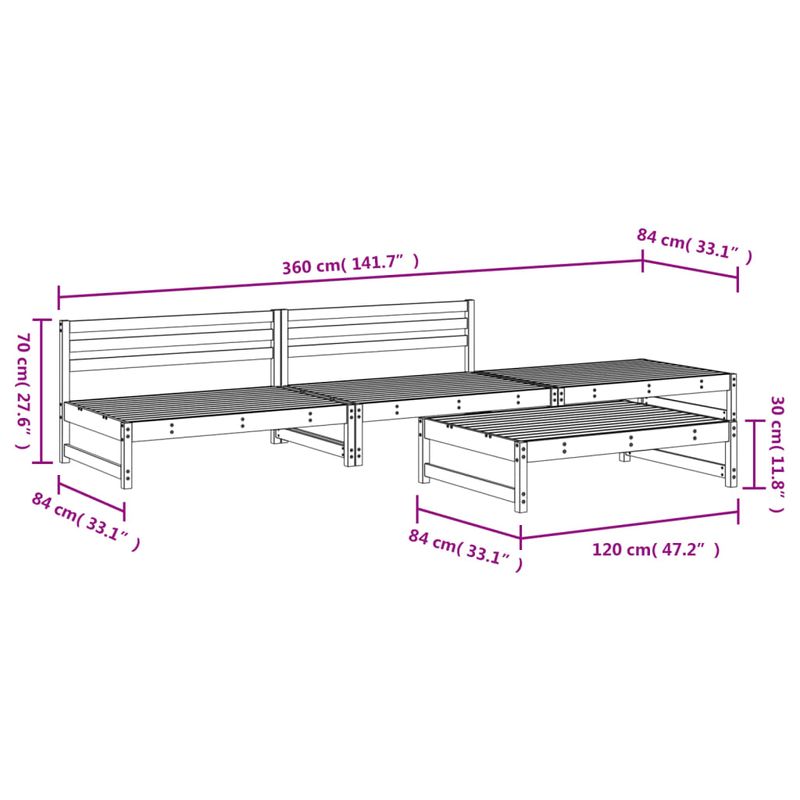 Casa si Gradina - Gradina si terasa - Mobilier exterior - Seturi mobila gradina - Set mobilier relaxare de gradina, 4 piese, lemn masiv de pin - Infinity.ro