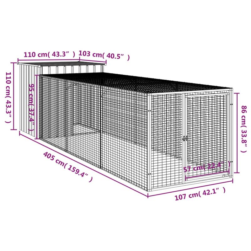 Petshop - Accesorii petshop - Culcusuri si custi - Custi interior si exterior - Cotet pui cu incinta gri deschis 110x405x110 cm otel galvanizat - Infinity.ro