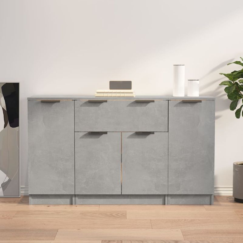 Casa si Gradina - Mobilier - Comode si corpuri - Comode - Servante, 3 piese, gri beton, lemn prelucrat - Infinity.ro