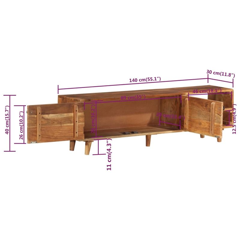 Casa si Gradina - Mobilier - Comode si corpuri - Comode - Comoda TV, lemn masiv acacia cu finisaj tip miere, 140x30x40 cm - Infinity.ro