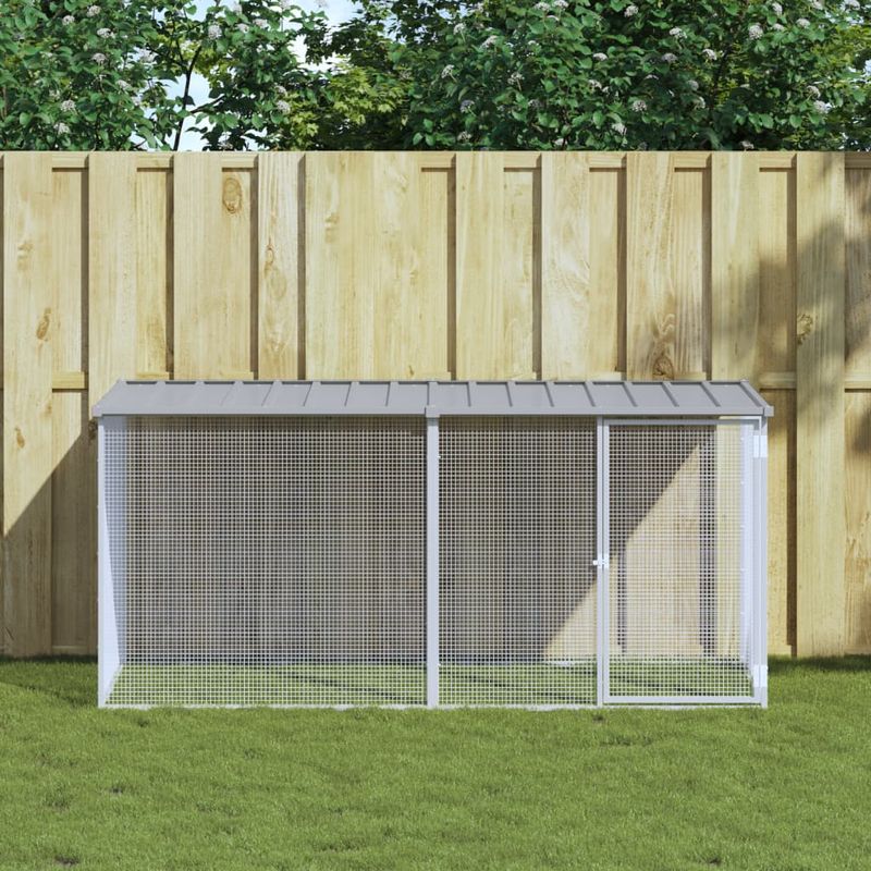 Petshop - Accesorii petshop - Culcusuri si custi - Custi interior si exterior - Cotet pui cu acoperis gri deschis 203x98x90 cm otel galvanizat - Infinity.ro