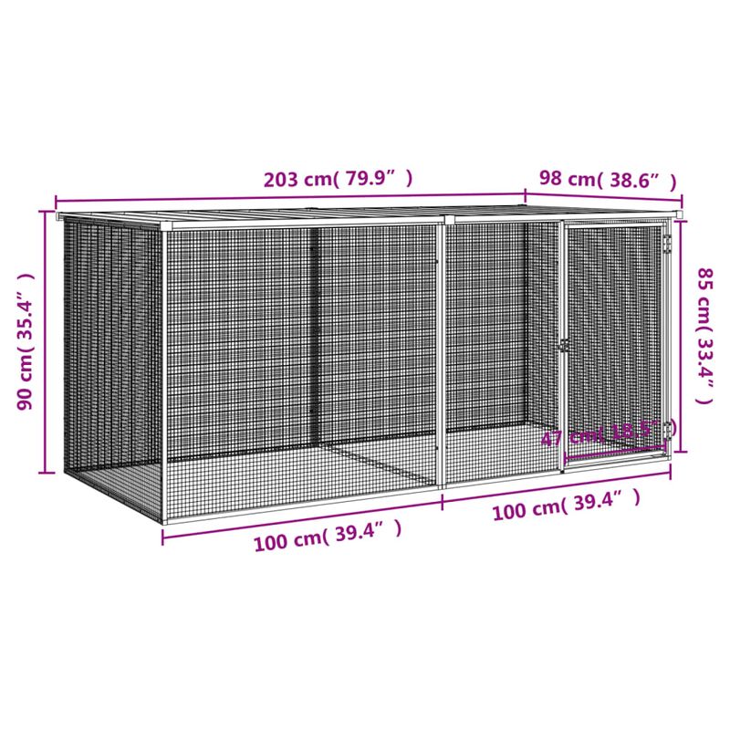 Petshop - Accesorii petshop - Culcusuri si custi - Custi interior si exterior - Cotet pui cu acoperis gri deschis 203x98x90 cm otel galvanizat - Infinity.ro