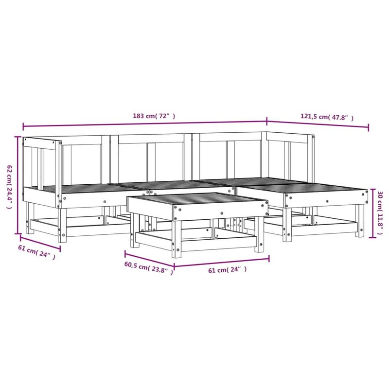 Casa si Gradina - Gradina si terasa - Mobilier exterior - Seturi mobila gradina - Set mobilier relaxare de gradina 5 piese alb lemn masiv de pin - Infinity.ro
