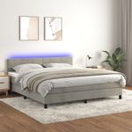Casa si Gradina - Mobilier - Paturi si accesorii - Paturi - Pat cu arcuri, saltea si LED, gri deschis, 180x200 cm, catifea - Infinity.ro