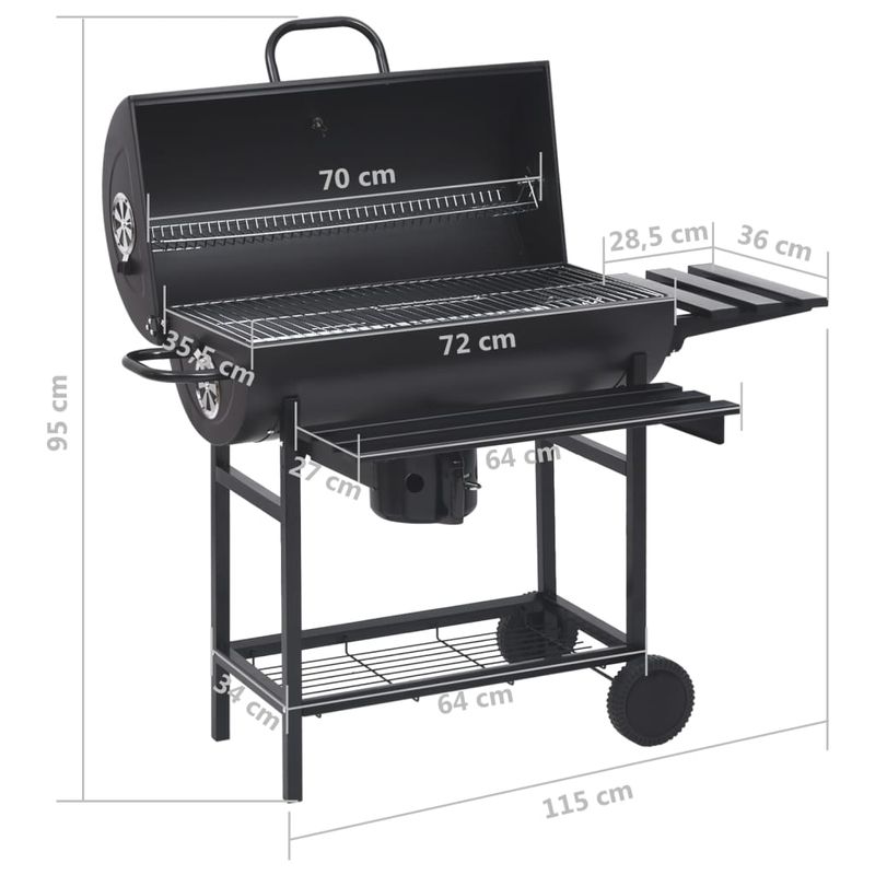 Casa si Gradina - Gradina si terasa - Gratare si accesorii - Gratare de gradina - Gratar tip butoi cu roti si rafturi, negru, 115x85x95 cm, otel - Infinity.ro