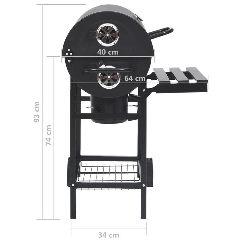 Casa si Gradina - Gradina si terasa - Gratare si accesorii - Gratare de gradina - Gratar tip butoi cu roti si rafturi, negru, 115x85x95 cm, otel - Infinity.ro