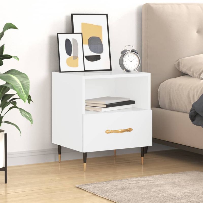 Casa si Gradina - Mobilier - Comode si corpuri - Noptiere - Noptiera, alb extralucios, 40x35x47,5 cm, lemn compozit - Infinity.ro