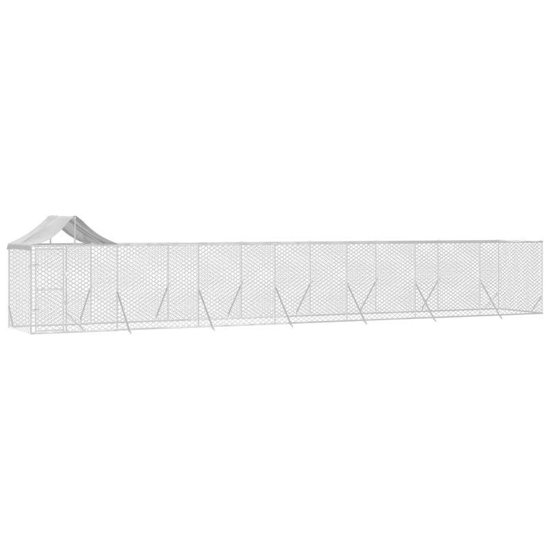 Petshop - Accesorii petshop - Culcusuri si custi - Custi interior si exterior - Padoc exterior cu acoperis argintiu 14x2x2,5 m otel galvanizat - Infinity.ro