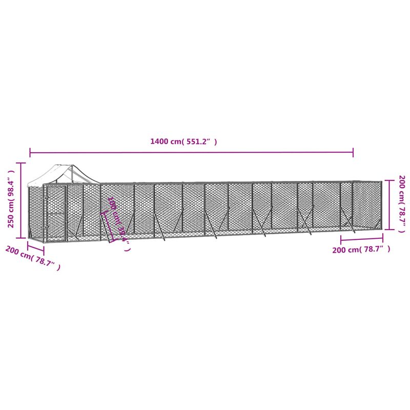 Petshop - Accesorii petshop - Culcusuri si custi - Custi interior si exterior - Padoc exterior cu acoperis argintiu 14x2x2,5 m otel galvanizat - Infinity.ro