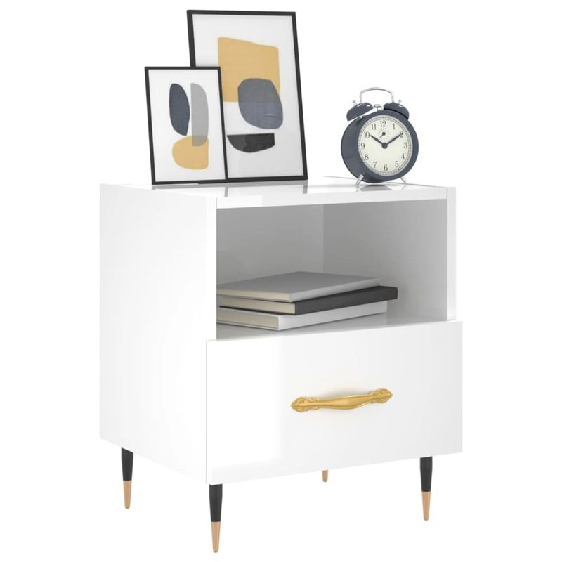 Casa si Gradina - Mobilier - Comode si corpuri - Noptiere - Noptiera, alb extralucios, 40x35x47,5 cm, lemn compozit - Infinity.ro