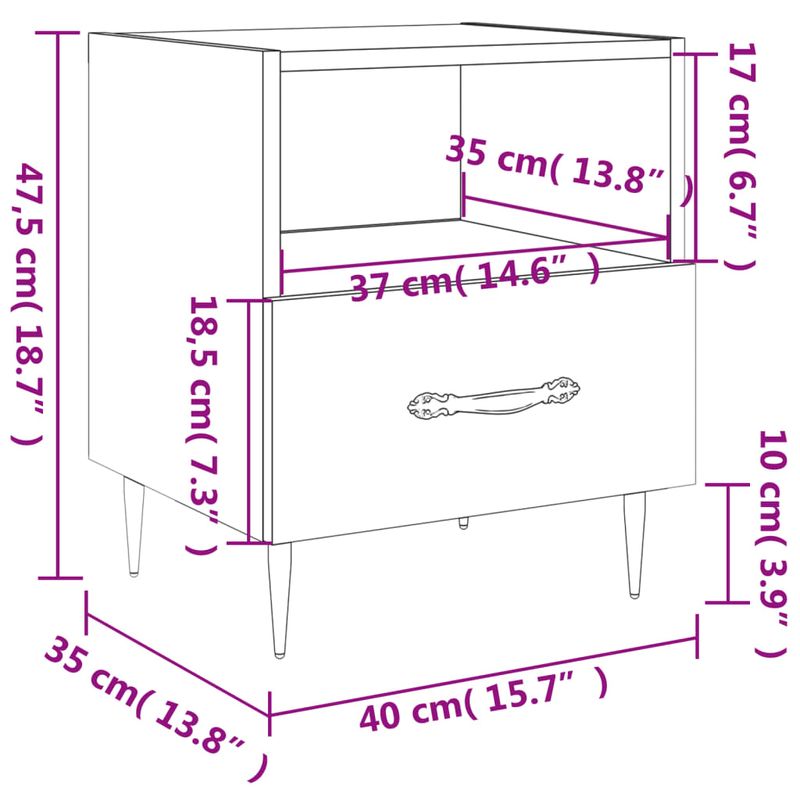 Casa si Gradina - Mobilier - Comode si corpuri - Noptiere - Noptiera, alb extralucios, 40x35x47,5 cm, lemn compozit - Infinity.ro
