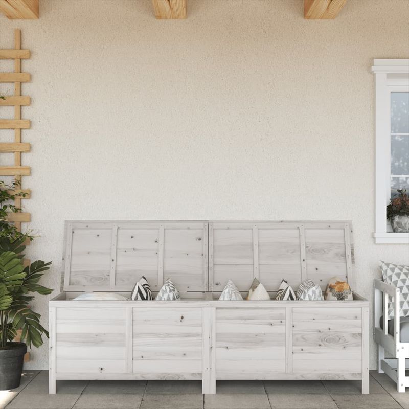 Casa si Gradina - Gradina si terasa - Mobilier exterior - Dulapuri si lazi depozitare exterior - Lada depozitare de gradina alb 198,5x50x56,5 cm lemn masiv brad - Infinity.ro