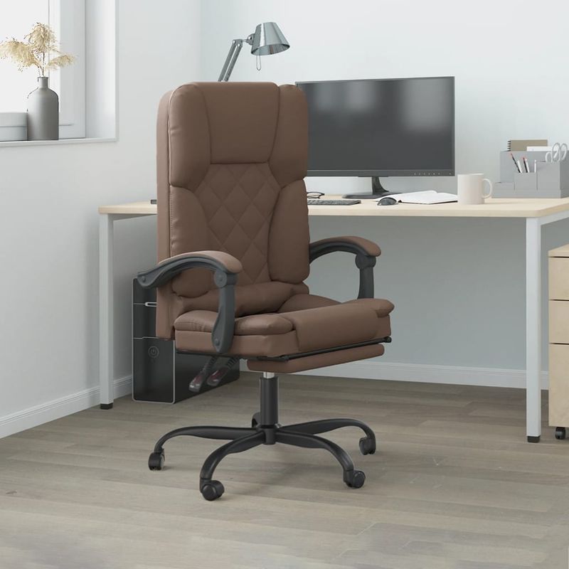 Casa si Gradina - Mobilier - Scaune si fotolii - Scaune - Scaun de birou rabatabil cu masaj, maro, piele ecologica - Infinity.ro