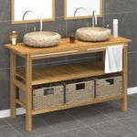Casa si Gradina - Mobilier - Mobilier baie - Comode baie - Comoda de baie cu chiuvete din marmura, crem, lemn masiv tec - Infinity.ro