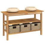 Casa si Gradina - Mobilier - Mobilier baie - Comode baie - Comoda de baie cu chiuvete din marmura, crem, lemn masiv tec - Infinity.ro