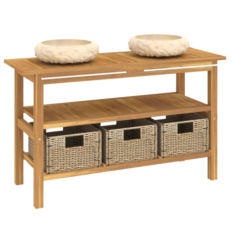 Casa si Gradina - Mobilier - Mobilier baie - Comode baie - Comoda de baie cu chiuvete din marmura, crem, lemn masiv tec - Infinity.ro