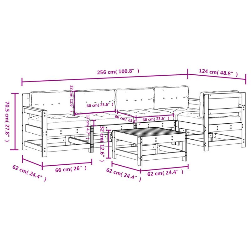 Casa si Gradina - Gradina si terasa - Mobilier exterior - Seturi mobila gradina - Set mobilier relaxare gradina&perne 6 piese alb lemn masiv pin - Infinity.ro