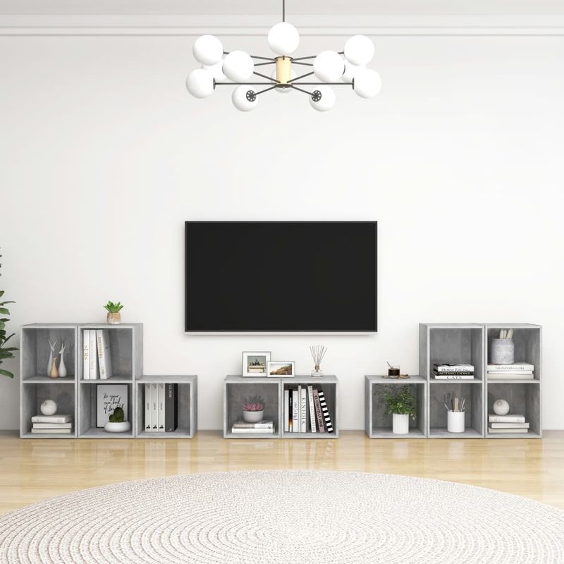 Casa si Gradina - Mobilier - Seturi de mobilier - Seturi living - Set de dulapuri TV, 8 piese, gri beton, lemn prelucrat - Infinity.ro