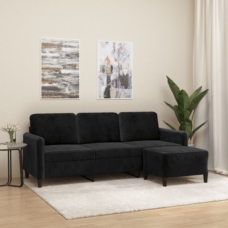 Casa si Gradina - Mobilier - Canapele si coltare - Canapele - Canapea cu 3 locuri si taburet, negru, 180 cm, catifea - Infinity.ro