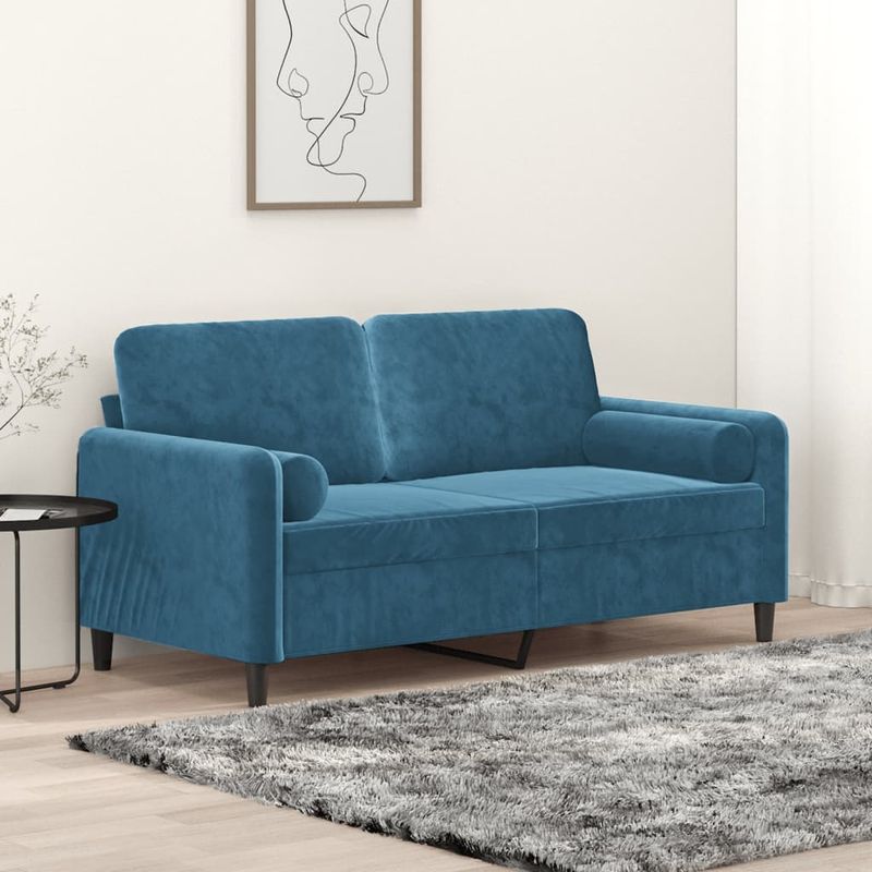 Casa si Gradina - Mobilier - Canapele si coltare - Canapele - Canapea cu 2 locuri cu pernute, albastru, 140 cm, catifea - Infinity.ro
