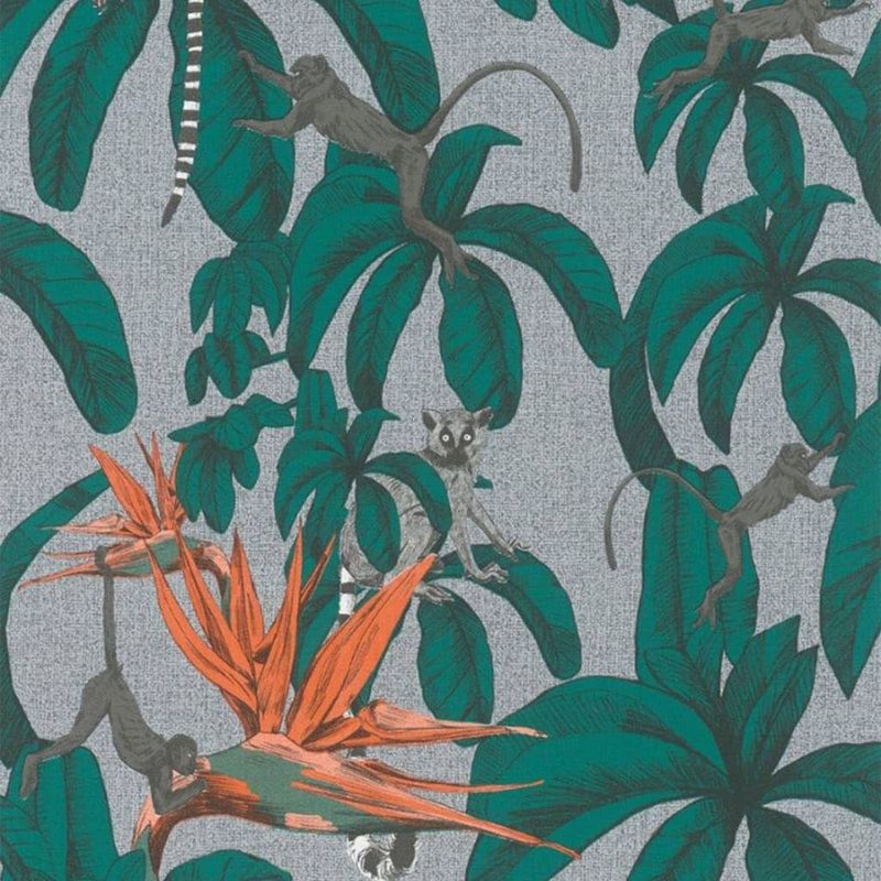 Casa si Gradina - Decoratiuni - Tapet - Noordwand Tapet „Topchic Monkey Jungle Leaves”, verde si gri - Infinity.ro