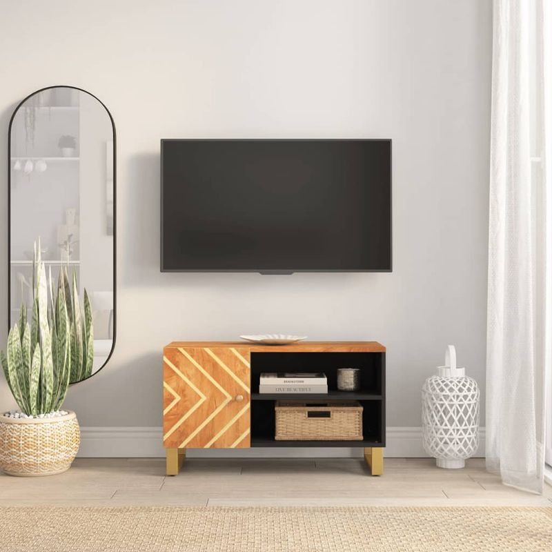 Casa si Gradina - Mobilier - Comode si corpuri - Comode - Dulap TV, maro si negru, 80x31,5x46 cm, lemn masiv de mango - Infinity.ro