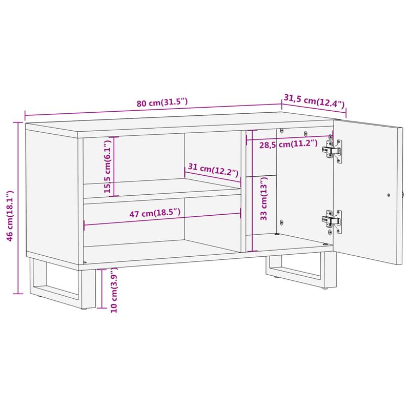 Casa si Gradina - Mobilier - Comode si corpuri - Comode - Dulap TV, maro si negru, 80x31,5x46 cm, lemn masiv de mango - Infinity.ro