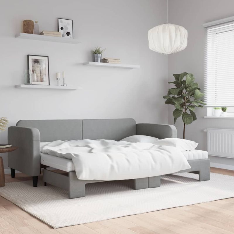 Casa si Gradina - Mobilier - Paturi si accesorii - Paturi - Pat de zi cu extensie si saltele, gri deschis, 80x200 cm textil - Infinity.ro