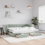 Casa si Gradina - Mobilier - Paturi si accesorii - Paturi - Pat de zi cu extensie si sertare, gri deschis 80x200 cm catifea - Infinity.ro