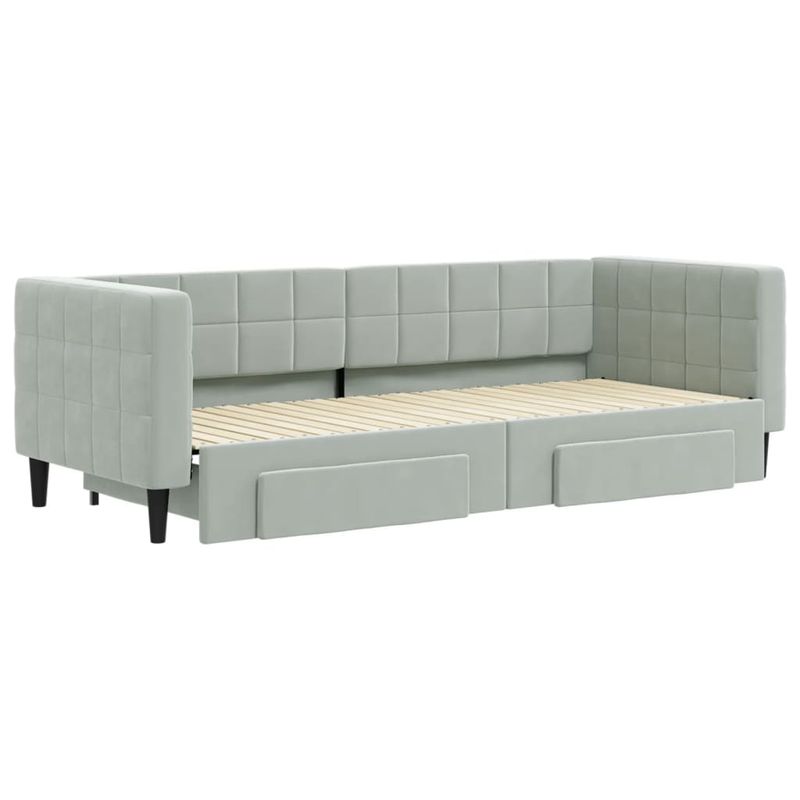 Casa si Gradina - Mobilier - Paturi si accesorii - Paturi - Pat de zi cu extensie si sertare, gri deschis 80x200 cm catifea - Infinity.ro