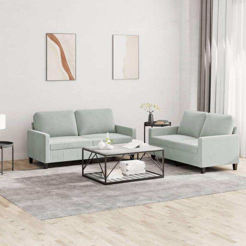 Casa si Gradina - Mobilier - Seturi de mobilier - Seturi living - Set de canapele cu perne, 2 piese, gri deschis, catifea - Infinity.ro