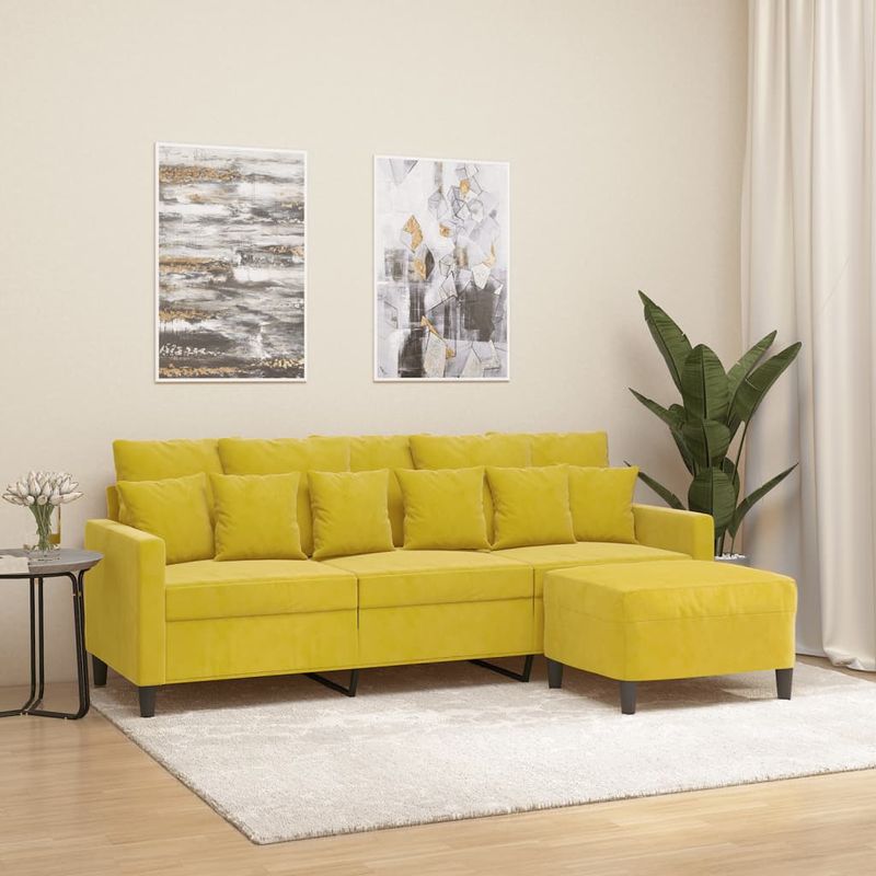 Casa si Gradina - Mobilier - Canapele si coltare - Canapele - Canapea cu 3 locuri si taburet, galben, 180 cm, catifea - Infinity.ro