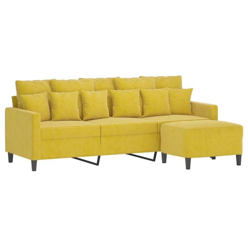 Casa si Gradina - Mobilier - Canapele si coltare - Canapele - Canapea cu 3 locuri si taburet, galben, 180 cm, catifea - Infinity.ro