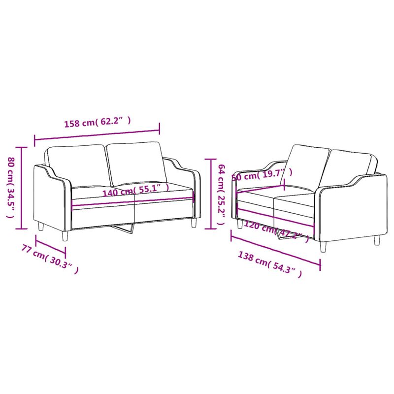 Casa si Gradina - Mobilier - Seturi de mobilier - Seturi living - Set de canapele cu perne, 2 piese, gri deschis, textil - Infinity.ro