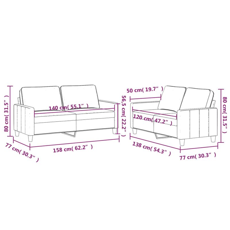 Casa si Gradina - Mobilier - Seturi de mobilier - Seturi living - Set de canapele cu perne, 2 piese, gri deschis, catifea - Infinity.ro