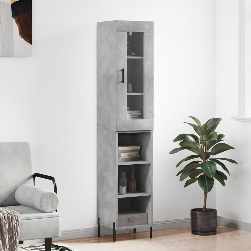 Casa si Gradina - Mobilier - Comode si corpuri - Comode - Dulap inalt, gri beton, 34,5x34x180 cm, lemn prelucrat - Infinity.ro