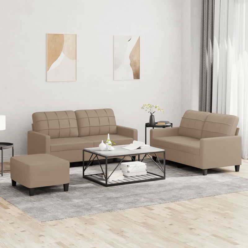 Casa si Gradina - Mobilier - Seturi de mobilier - Seturi living - Set de canapele cu perne, 3 piese, cappuccino, piele ecologica - Infinity.ro